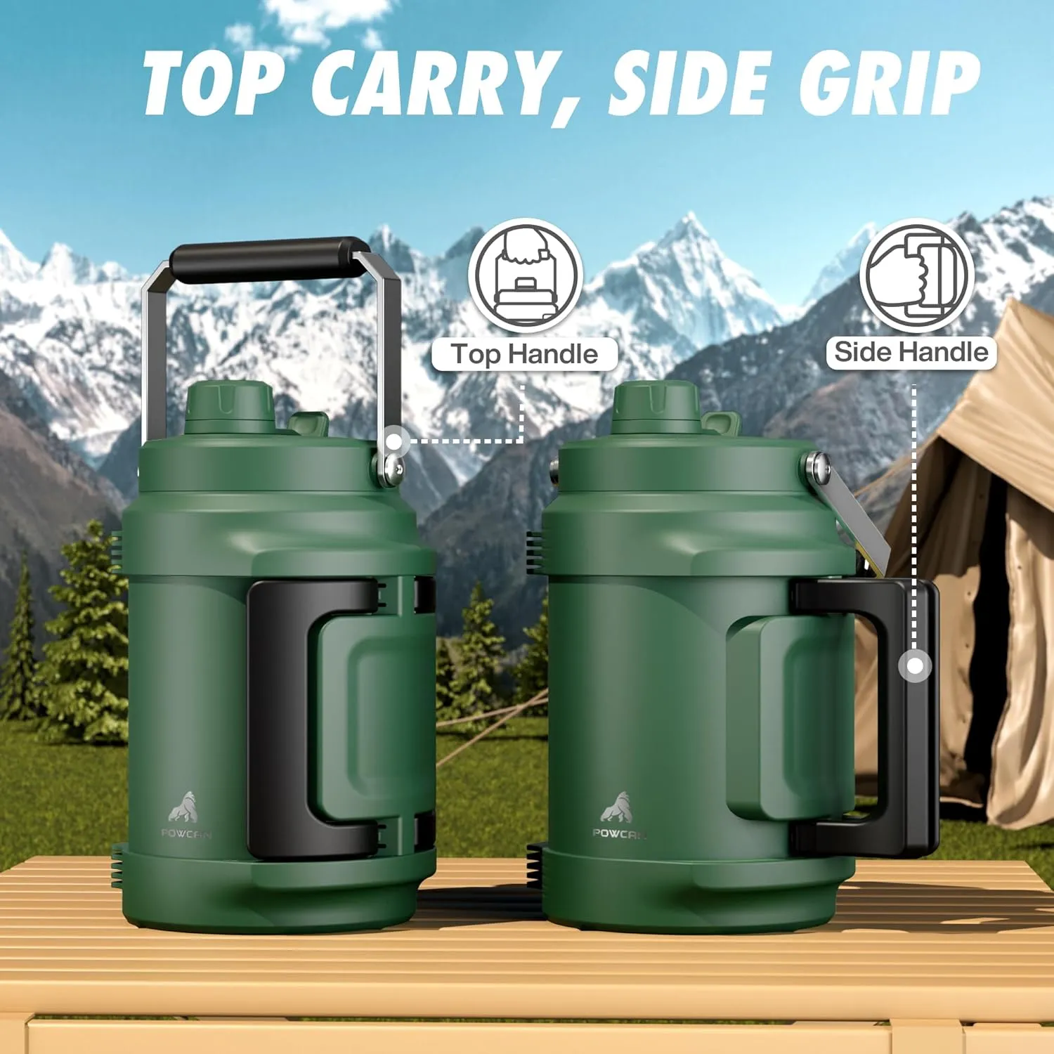 64oz Insulated Water Bottle for Outdoors: 2-in-1 Straw Spout Lid, Dual Handle, Leakproof, Keep Cold 36H, Half Gallon Stainless Steel Water Jug for Sports, Camping, Gym, Work, Beach, Fishing (Forest)