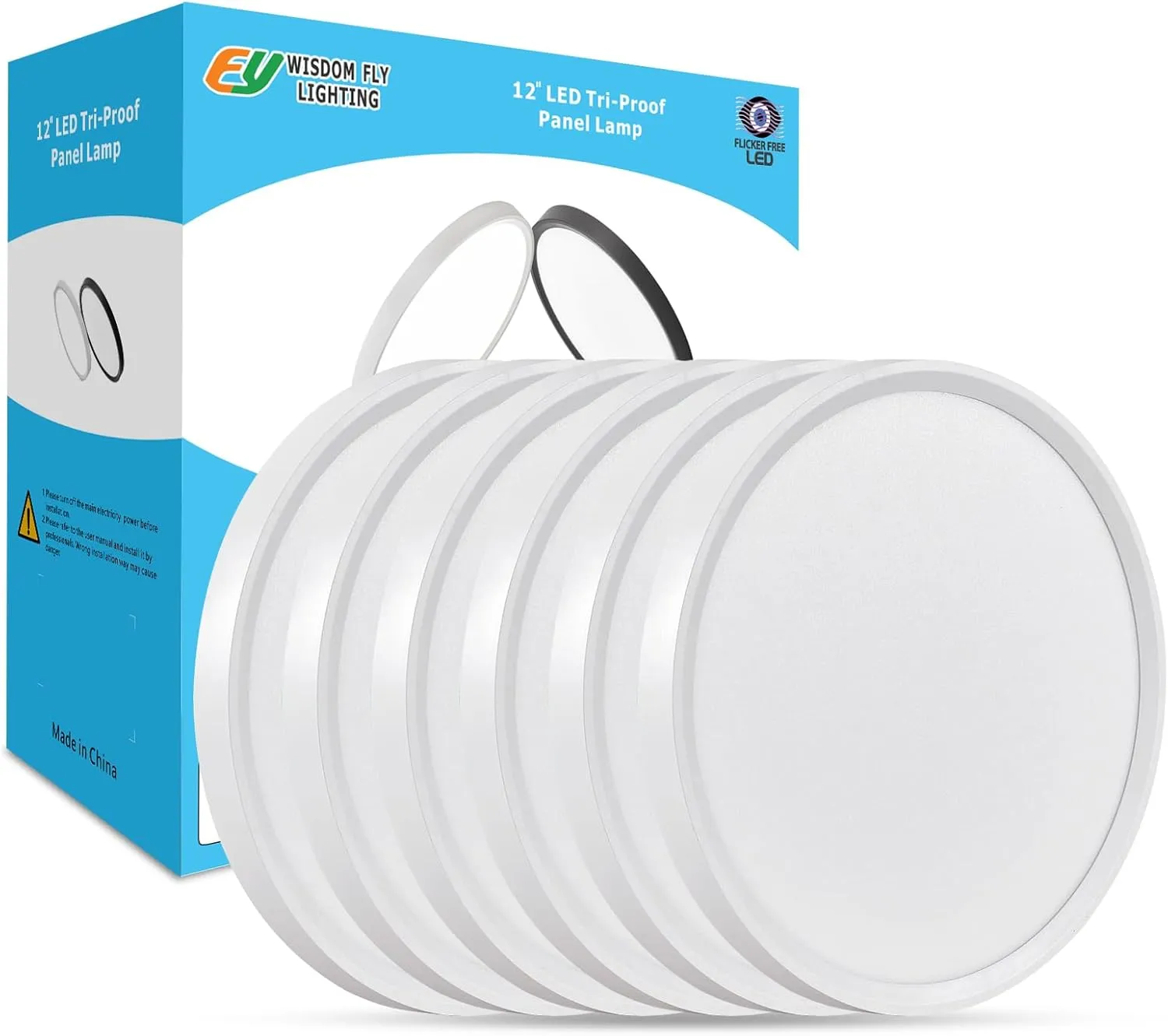 6PK 5000K Daylight 12 Inch LED Light 24W 2520LM Flush Mount Led Ceiling Light Fixture Round Flat Panel Light Low Profile Ceiling Lamp for Bedroom, Kitchen, Living Room