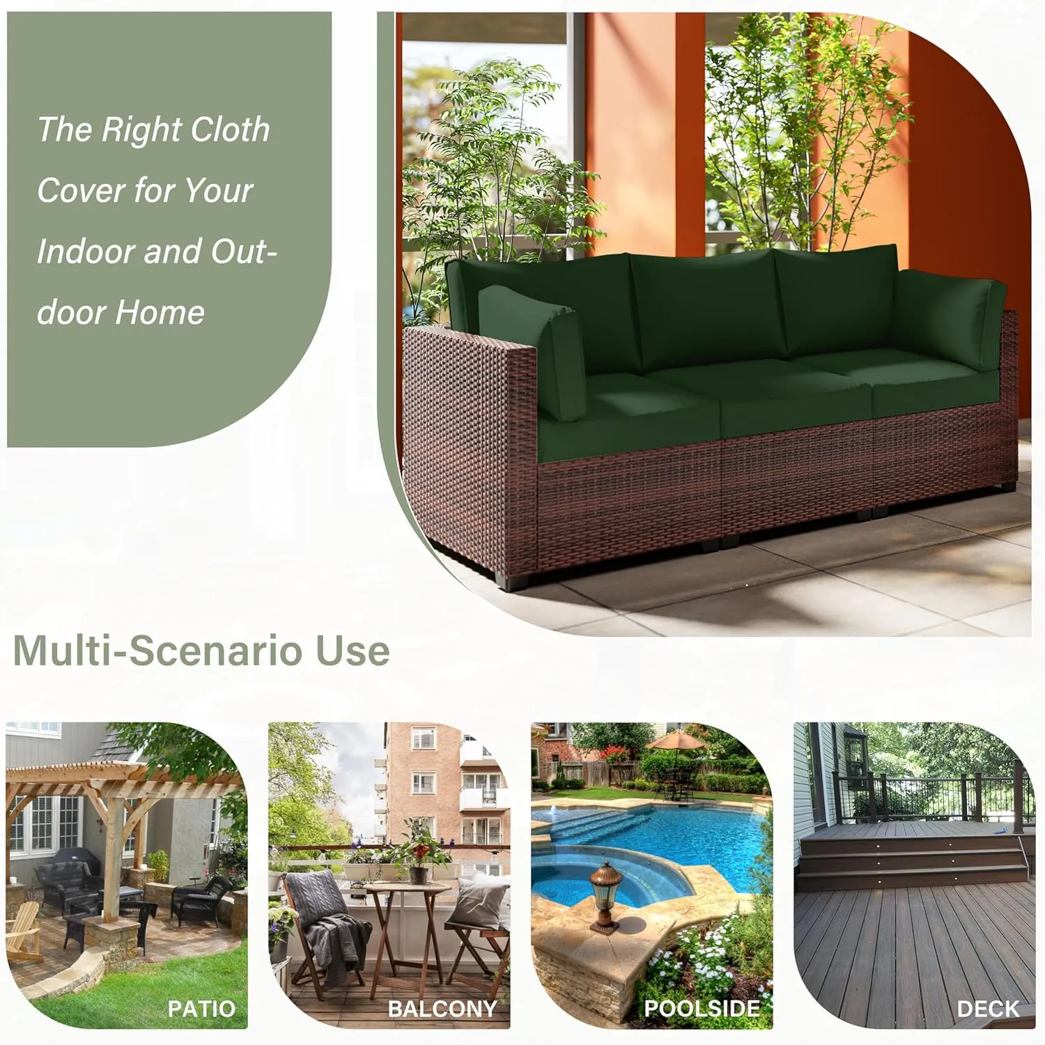 8 pcs Outdoor Cushion Slipcovers Outdoor Patio Cushions Covers Replacement Waterproof with Zipper w/3 Seat Cushion Covers and 5 Backrest Pillow Covers, Covers Only