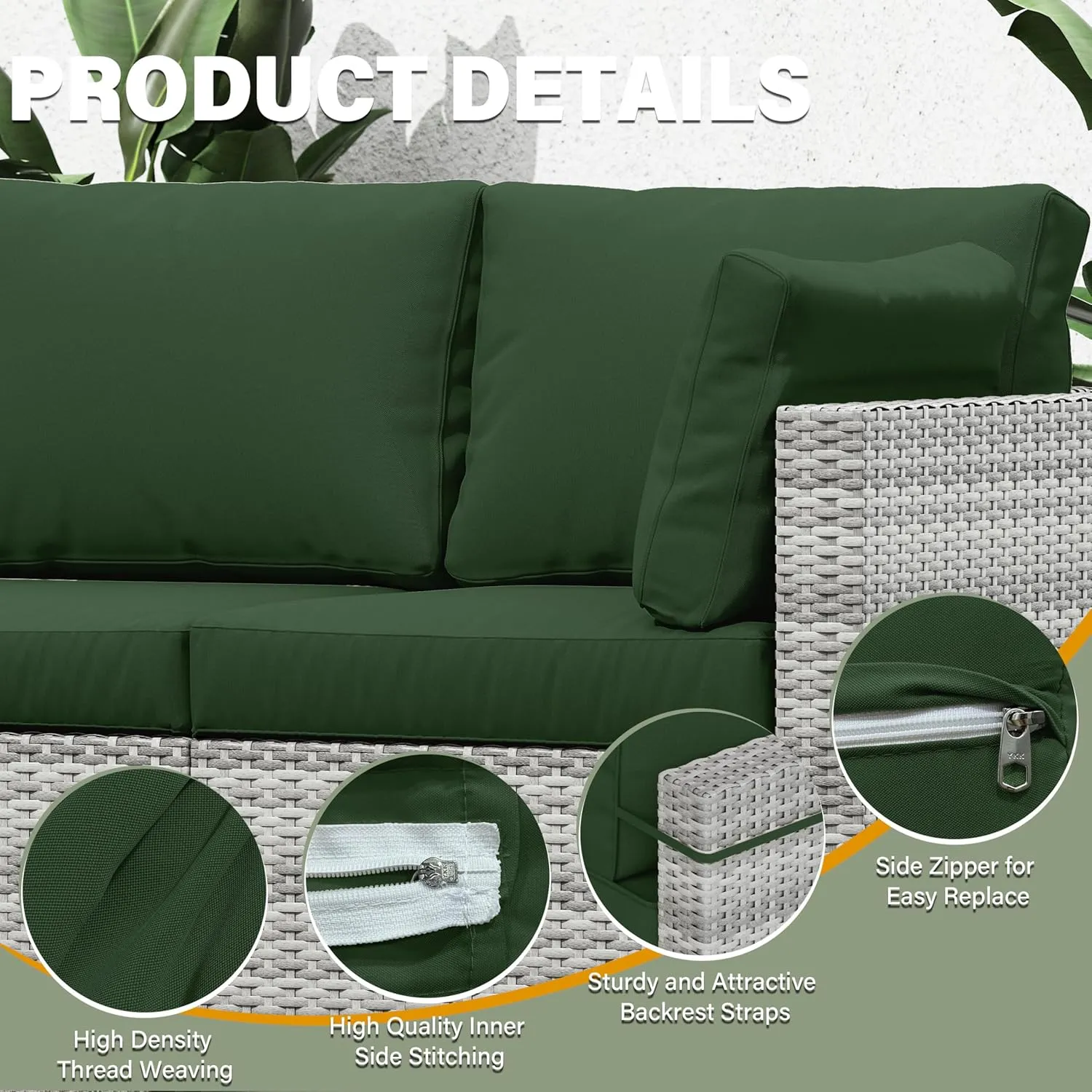8 pcs Outdoor Cushion Slipcovers Outdoor Patio Cushions Covers Replacement Waterproof with Zipper w/3 Seat Cushion Covers and 5 Backrest Pillow Covers, Covers Only