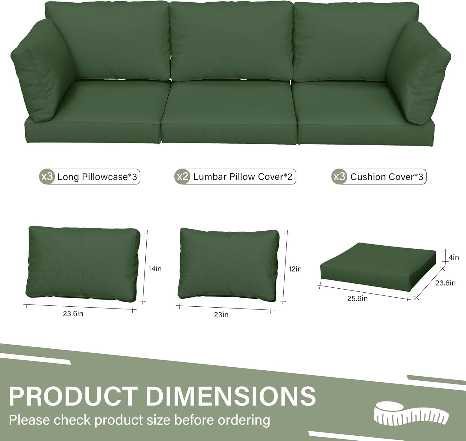 8 pcs Outdoor Cushion Slipcovers Outdoor Patio Cushions Covers Replacement Waterproof with Zipper w/3 Seat Cushion Covers and 5 Backrest Pillow Covers, Covers Only