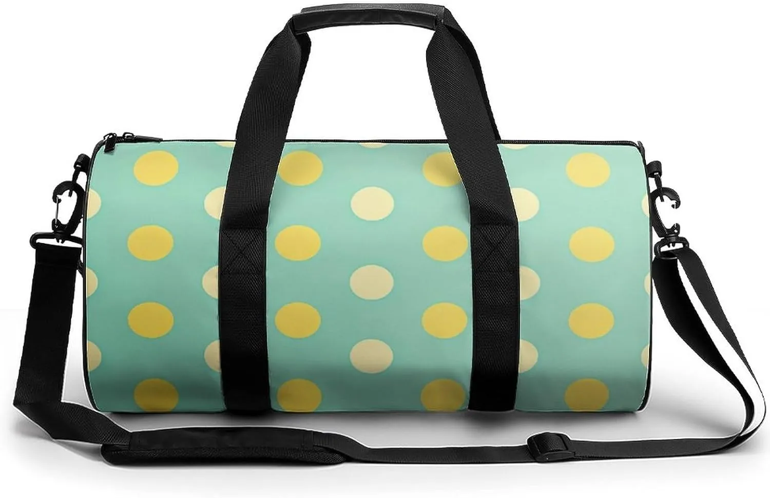 A Whimsical Polka Dot Wallpaper Travel Gym Bag for Women Men Mint Green And Lemon Yellow Cylindrical Duffle Bag Sport Workout Bag with Shoulder Strap