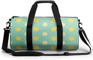 A Whimsical Polka Dot Wallpaper Travel Gym Bag for Women Men Mint Green And Lemon Yellow Cylindrical Duffle Bag Sport Workout Bag with Shoulder Strap