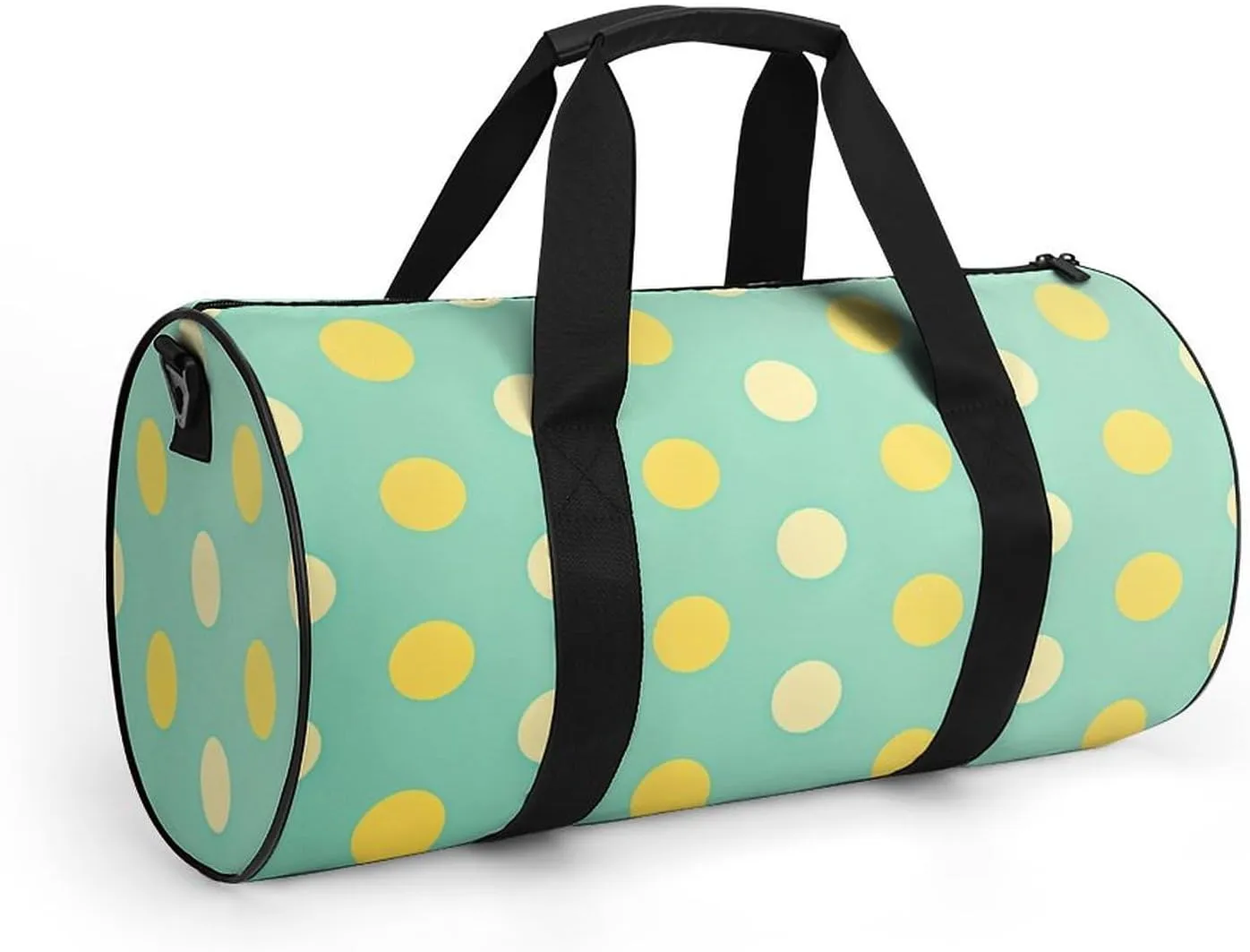 A Whimsical Polka Dot Wallpaper Travel Gym Bag for Women Men Mint Green And Lemon Yellow Cylindrical Duffle Bag Sport Workout Bag with Shoulder Strap