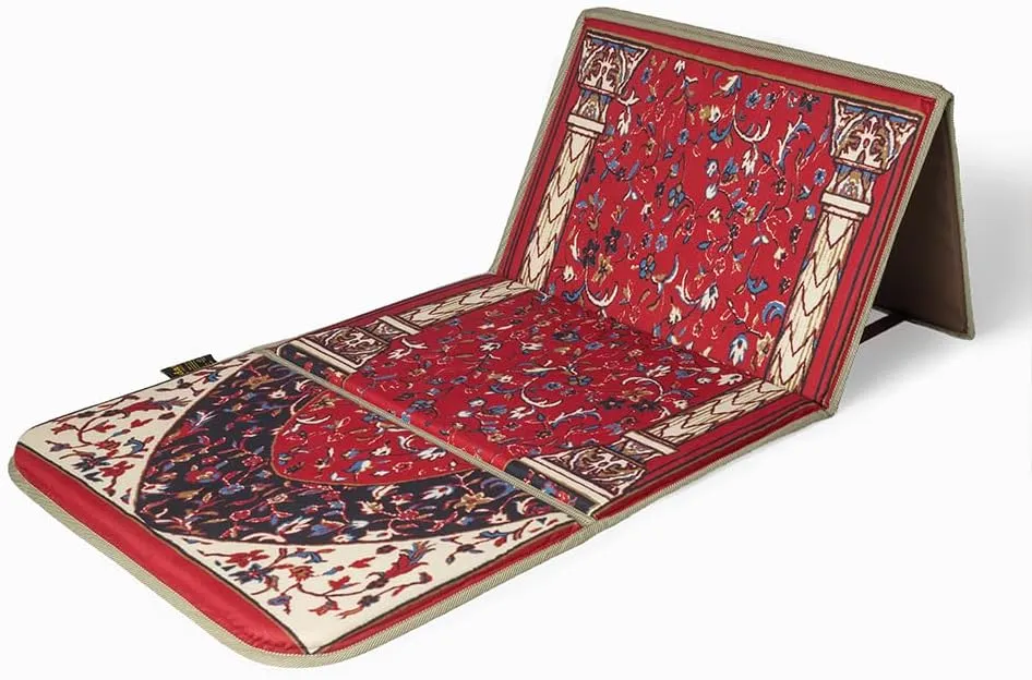 ABDEEZ Exclusive Foldable Prayer Mat with Backrest, Flannel Fabric | Extra Padding for Comfort | Easy to Carry | Janamaz, Sajadah | Ramadan/Eid Gift, Perfect Muslim Gift