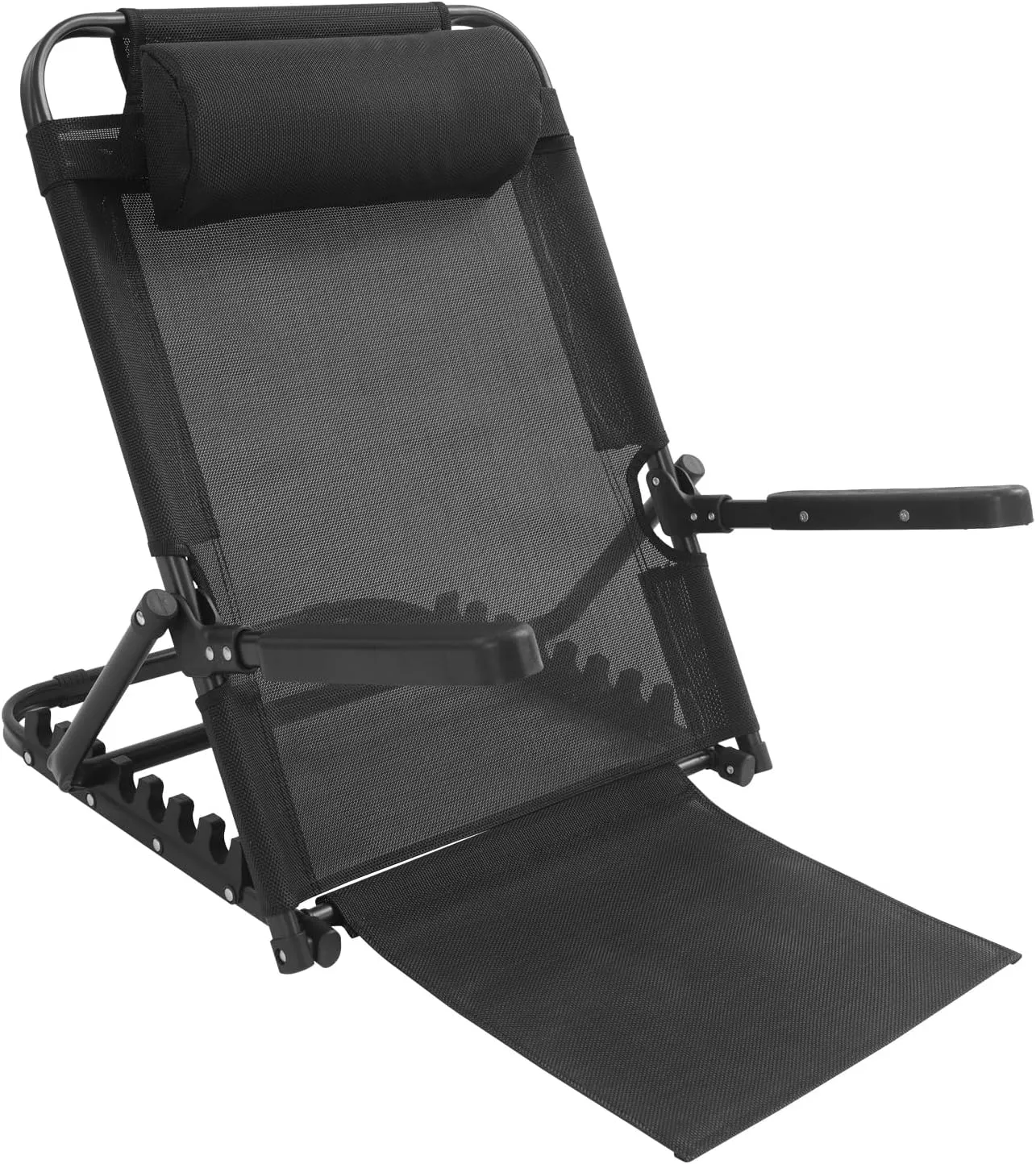 Adjustable Lifting Bed Backrest Support 220Lbs Large Folding Bed Rest Sitting up with Pillow and Armrest Change Angle Multifunction Portable Chair for Beach, Patient, Elderly (Black)