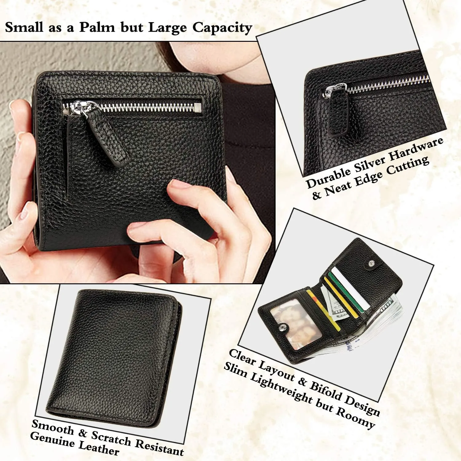 AINIMOER Small Leather Wallet for Women, Ladies Credit Card Holder RFID Blocking Women's Mini Bifold Pocket Purse
