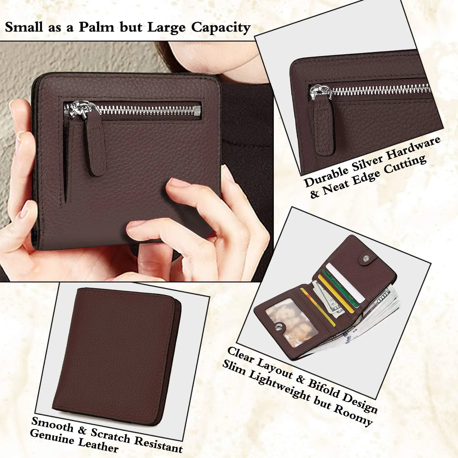 AINIMOER Small Leather Wallet for Women, Ladies Credit Card Holder RFID Blocking Women's Mini Bifold Pocket Purse