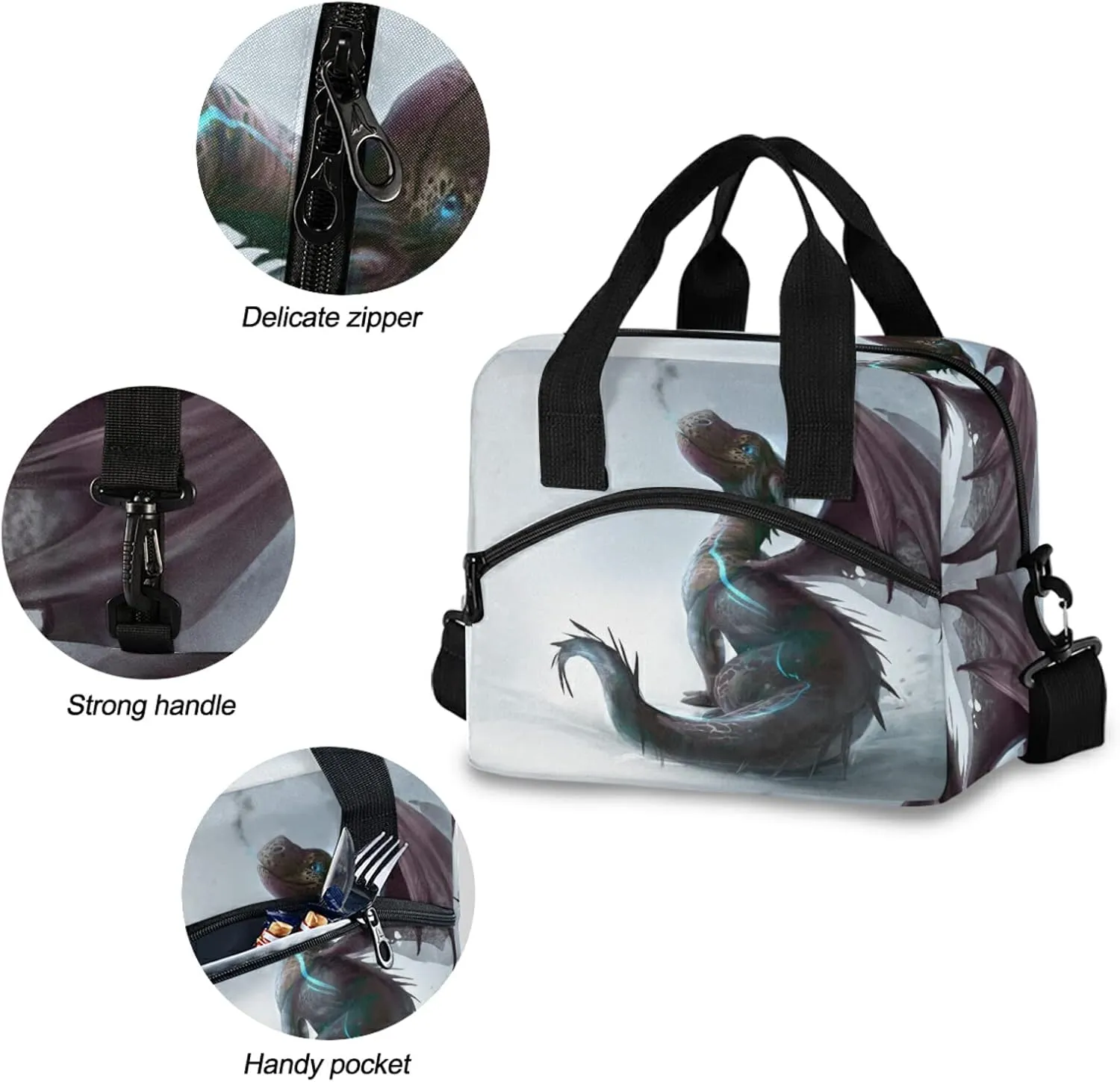 ALAZA Cute Dragon The Snow Insulated Lunch Box Reusable Cooler Bags with Shoulder Strap for Women Men Adults, 19-Can (12.5L)