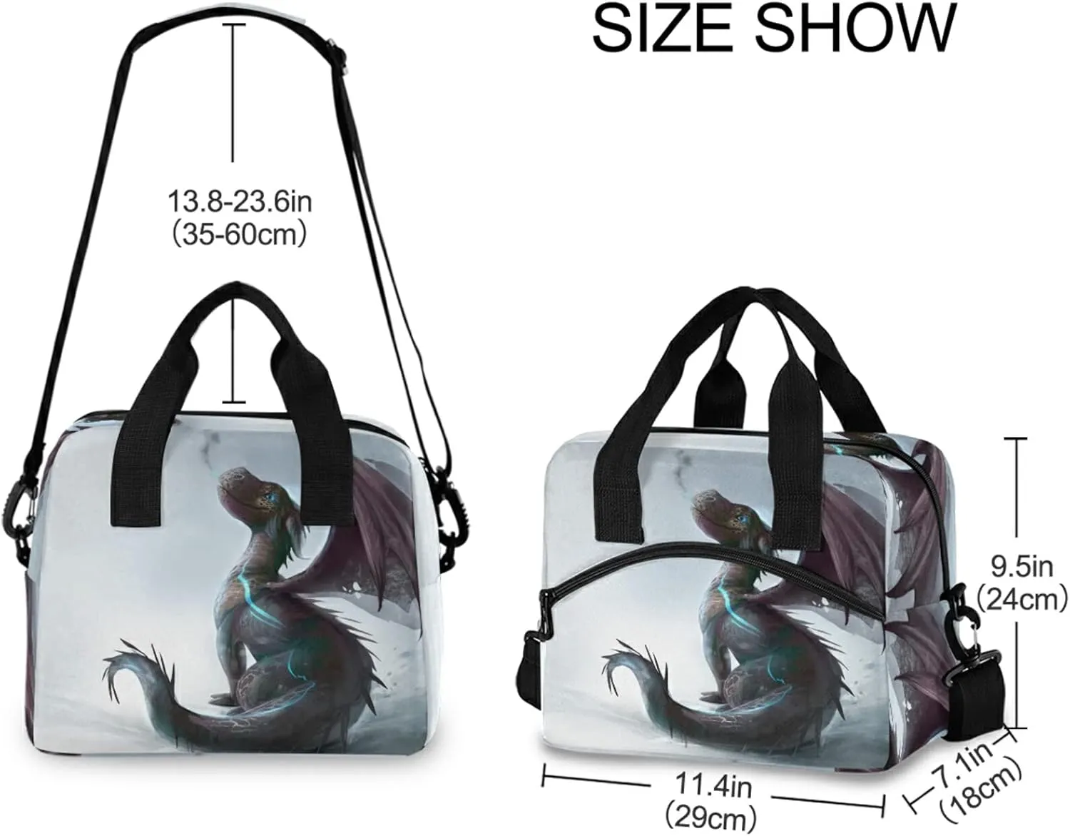 ALAZA Cute Dragon The Snow Insulated Lunch Box Reusable Cooler Bags with Shoulder Strap for Women Men Adults, 19-Can (12.5L)