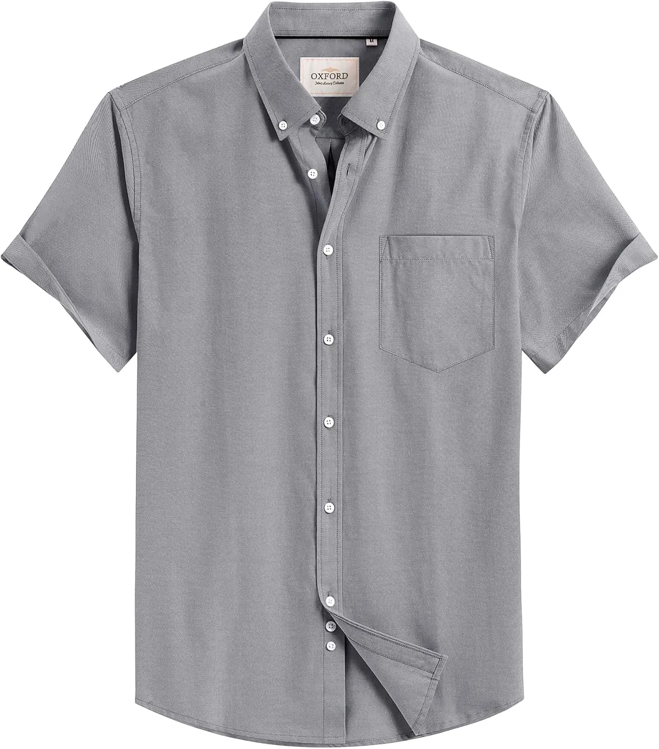 Alimens & Gentle Men's Short Sleeve Oxford Shirt Regular Fit Button Down Collar Shirts with Pocket