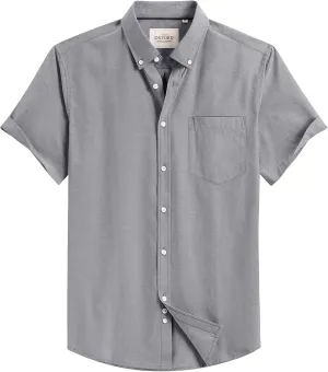 Alimens & Gentle Men's Short Sleeve Oxford Shirt Regular Fit Button Down Collar Shirts with Pocket