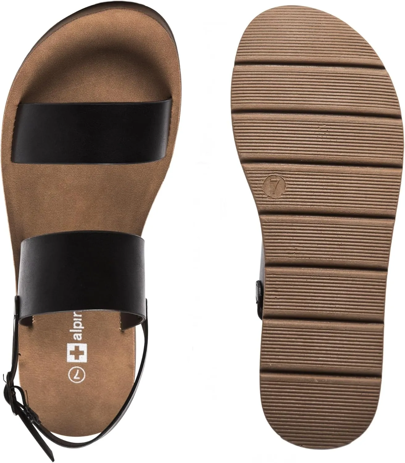 Alpine Swiss Beth Womens Sandals | Flat Two Strap Buckle Summer Shoes | Comfortable Everyday Footbed Slides | Casual Slip On Sandals for Women