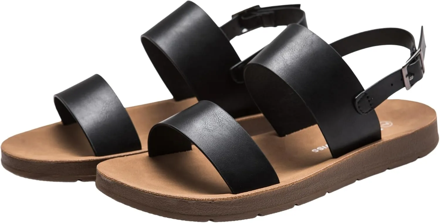 Alpine Swiss Beth Womens Sandals | Flat Two Strap Buckle Summer Shoes | Comfortable Everyday Footbed Slides | Casual Slip On Sandals for Women