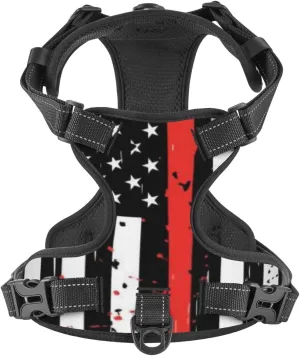 American Flag Firefighter Dog Vest, Adjustable Soft Padded Dog Vest for Large, Medium and Small Pet Dogs,No Tension Traction Harnesses