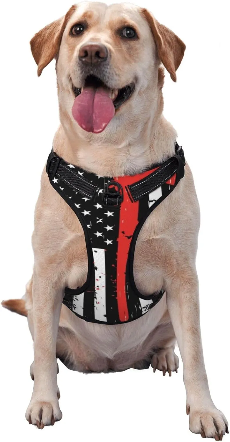 American Flag Firefighter Dog Vest, Adjustable Soft Padded Dog Vest for Large, Medium and Small Pet Dogs,No Tension Traction Harnesses