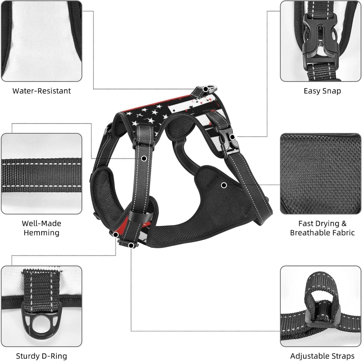 American Flag Firefighter Dog Vest, Adjustable Soft Padded Dog Vest for Large, Medium and Small Pet Dogs,No Tension Traction Harnesses