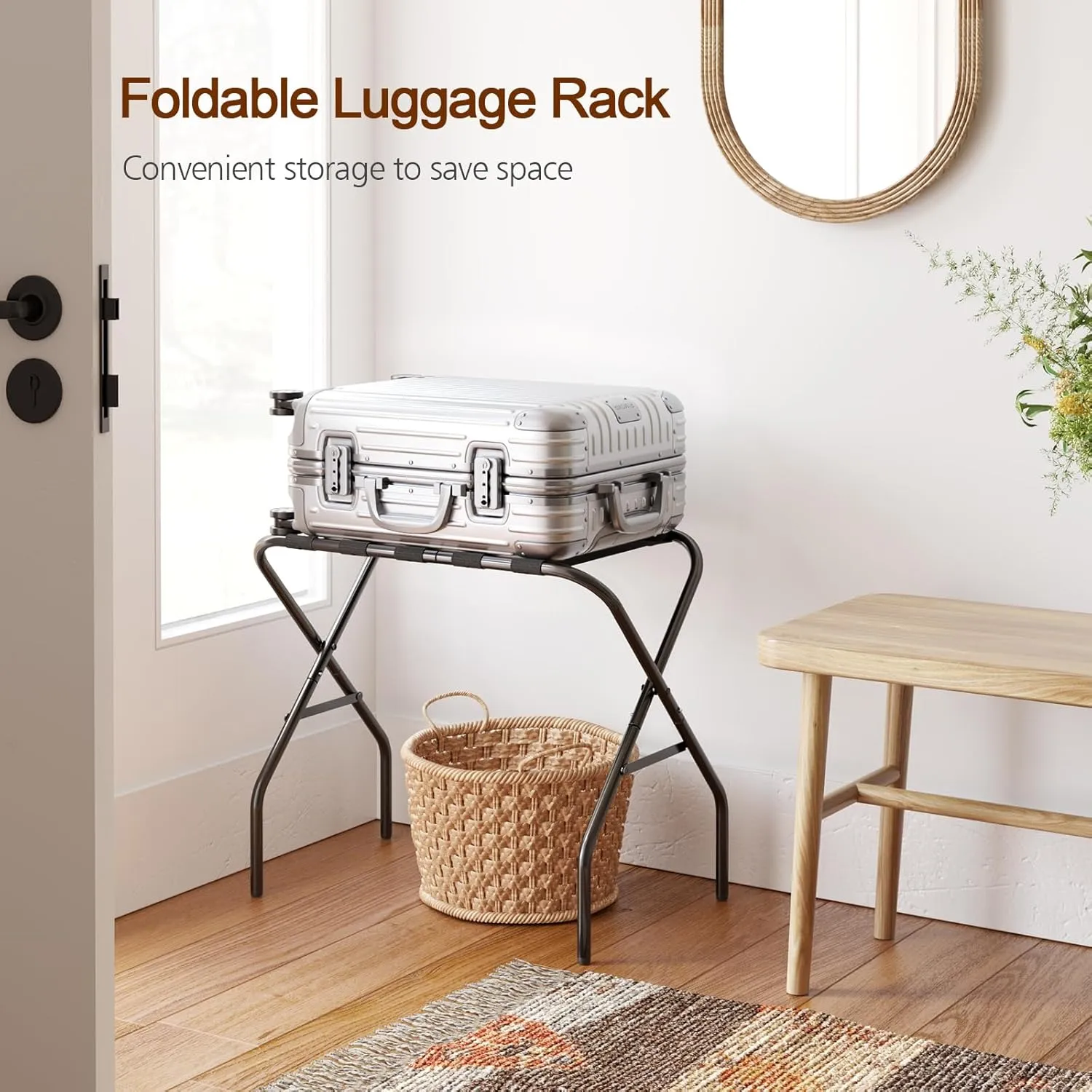 AMHANCIBLE Luggage Rack, Foldable Suitcase Stands Set of 2, Metal Luggage Holder for Guest Room, Bedroom, Hotel, Holds up to 110 lb, Easy Assemble, Black HLR01BK