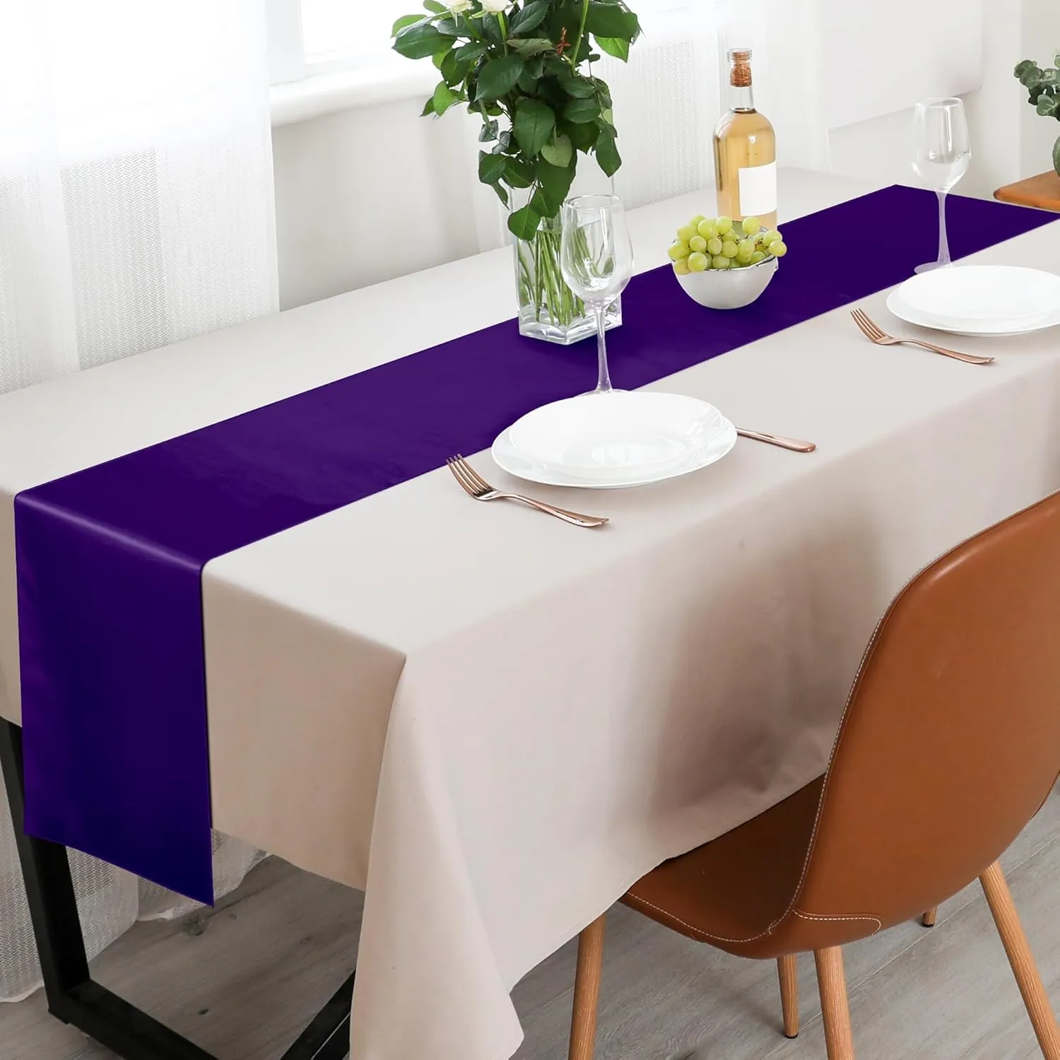 Aneco Satin 12 Pack Table Runner 12 x 108 Inch Dark Purple Long Wedding Satin Silk Table Runner for Wedding Banquet Graduations Birthday Party Decoration