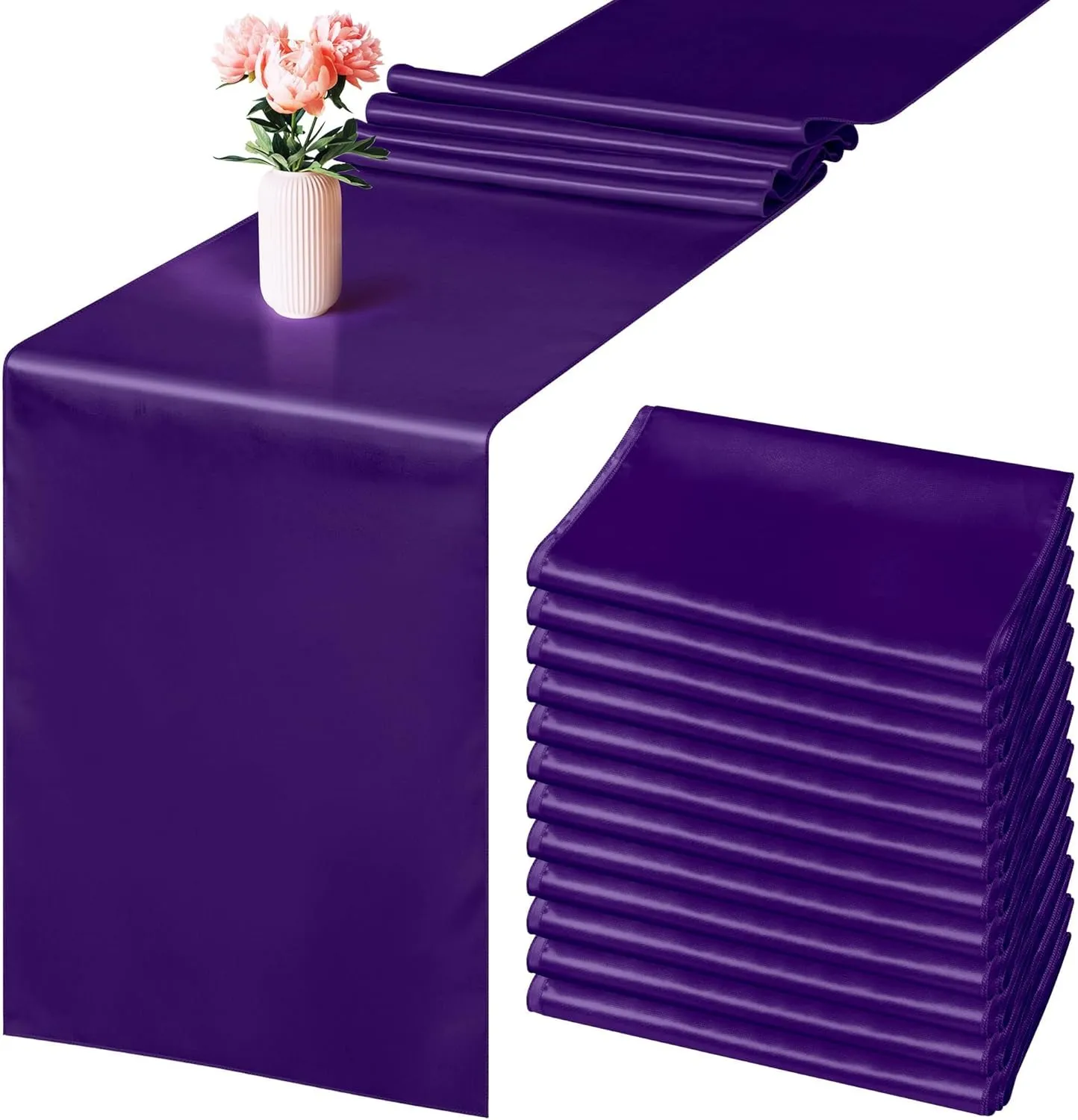 Aneco Satin 12 Pack Table Runner 12 x 108 Inch Dark Purple Long Wedding Satin Silk Table Runner for Wedding Banquet Graduations Birthday Party Decoration
