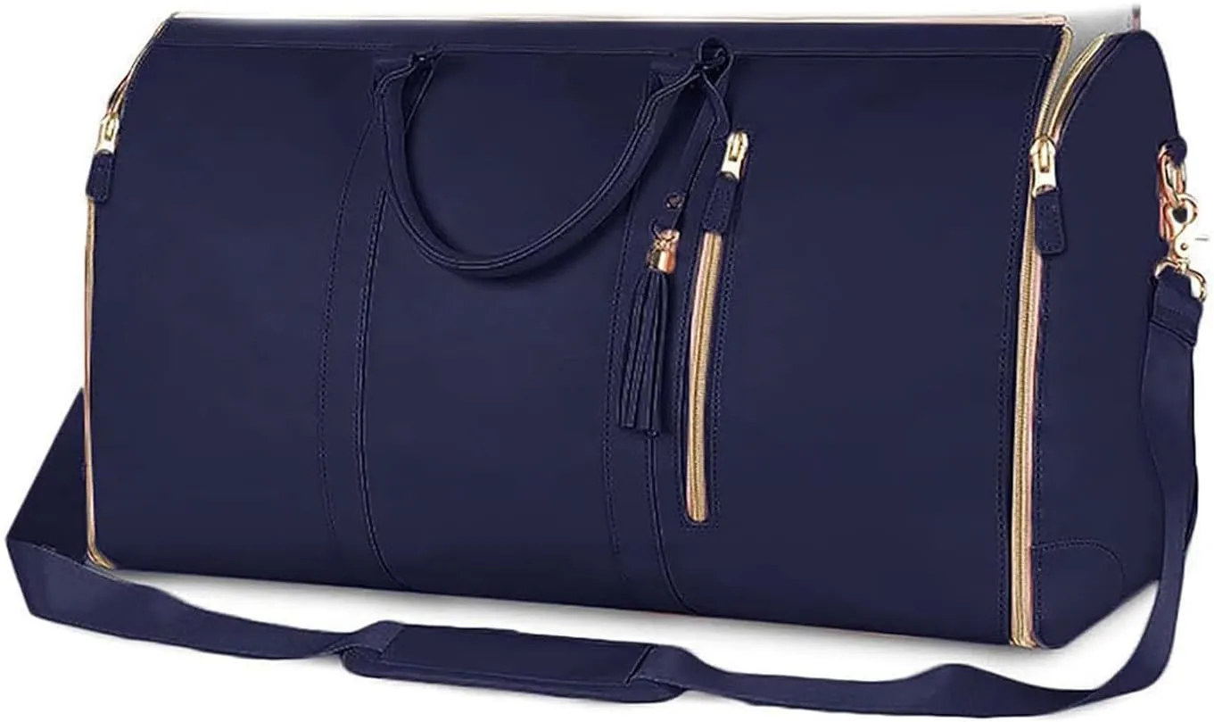 Anna Finds Travel Bag, Annafinds Foldable Travel Bag Carry On, 2 In 1 Convertible Large Pu Leather Waterproof Duffle Bag With Wheels (Blue)