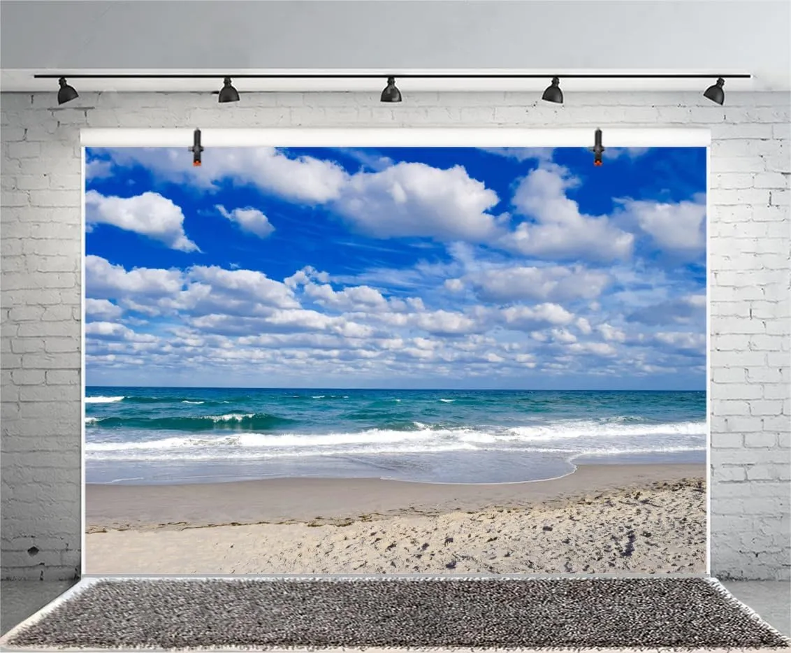 AOFOTO 10x7ft Beach Background Blue Sky White Clouds Photography Backdrop Ocean Tropical Island Seaside Vacation Summer Holiday Sea Trip Kid Couple Adult Portrait Photo Studio Props Wallpaper