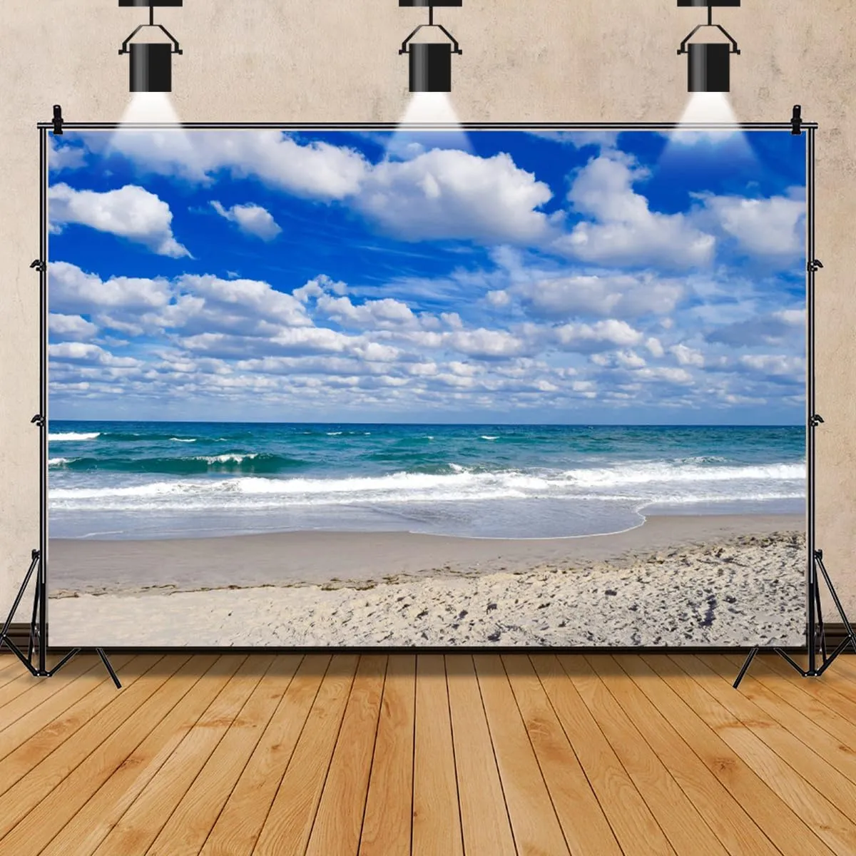 AOFOTO 10x7ft Beach Background Blue Sky White Clouds Photography Backdrop Ocean Tropical Island Seaside Vacation Summer Holiday Sea Trip Kid Couple Adult Portrait Photo Studio Props Wallpaper