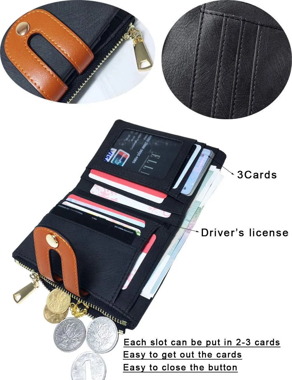 AOXONEL Women's Rfid Small Bifold Leather Wallet Ladies Mini Zipper Coin Purse id card Pocket,Slim Compact Thin