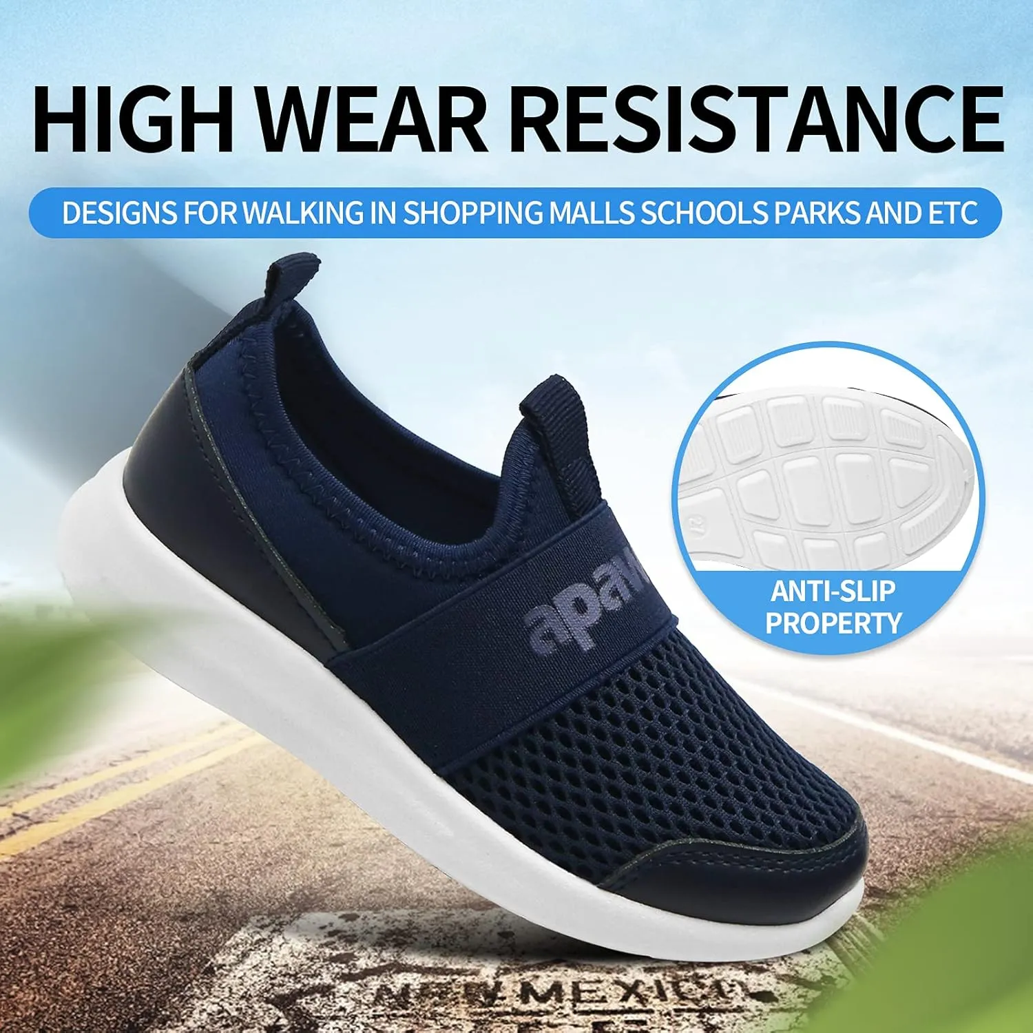 Apawwa Boys Girls Sneakers Kids Lightweight Slip On Running Shoes Pink/Blue/Navy/Black Walking Shoes Breathable Tennis Shoes for Toddler/Little Kids/Big Kids