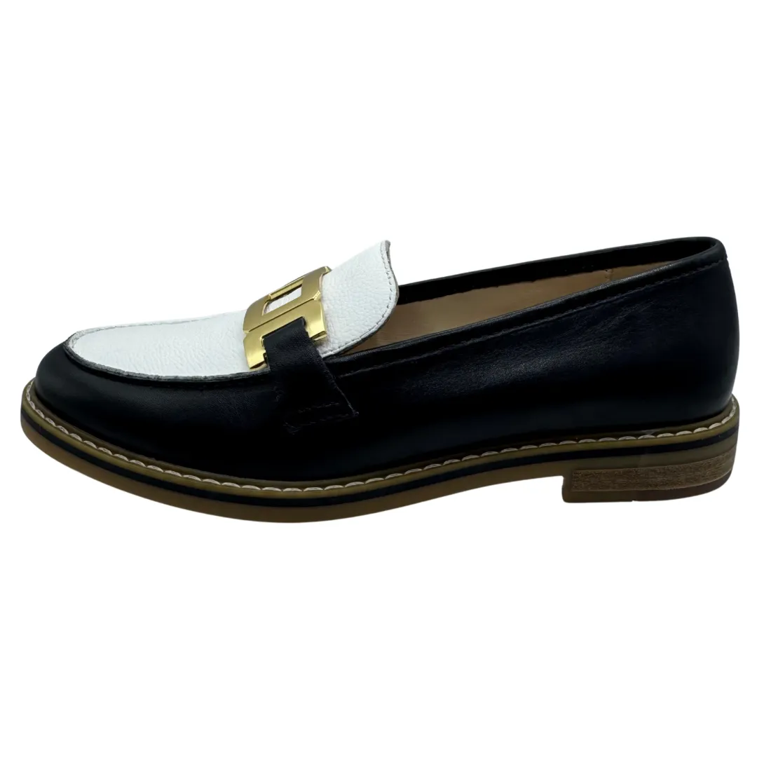Ara Navy & White Leather Loafers