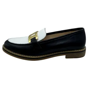 Ara Navy & White Leather Loafers