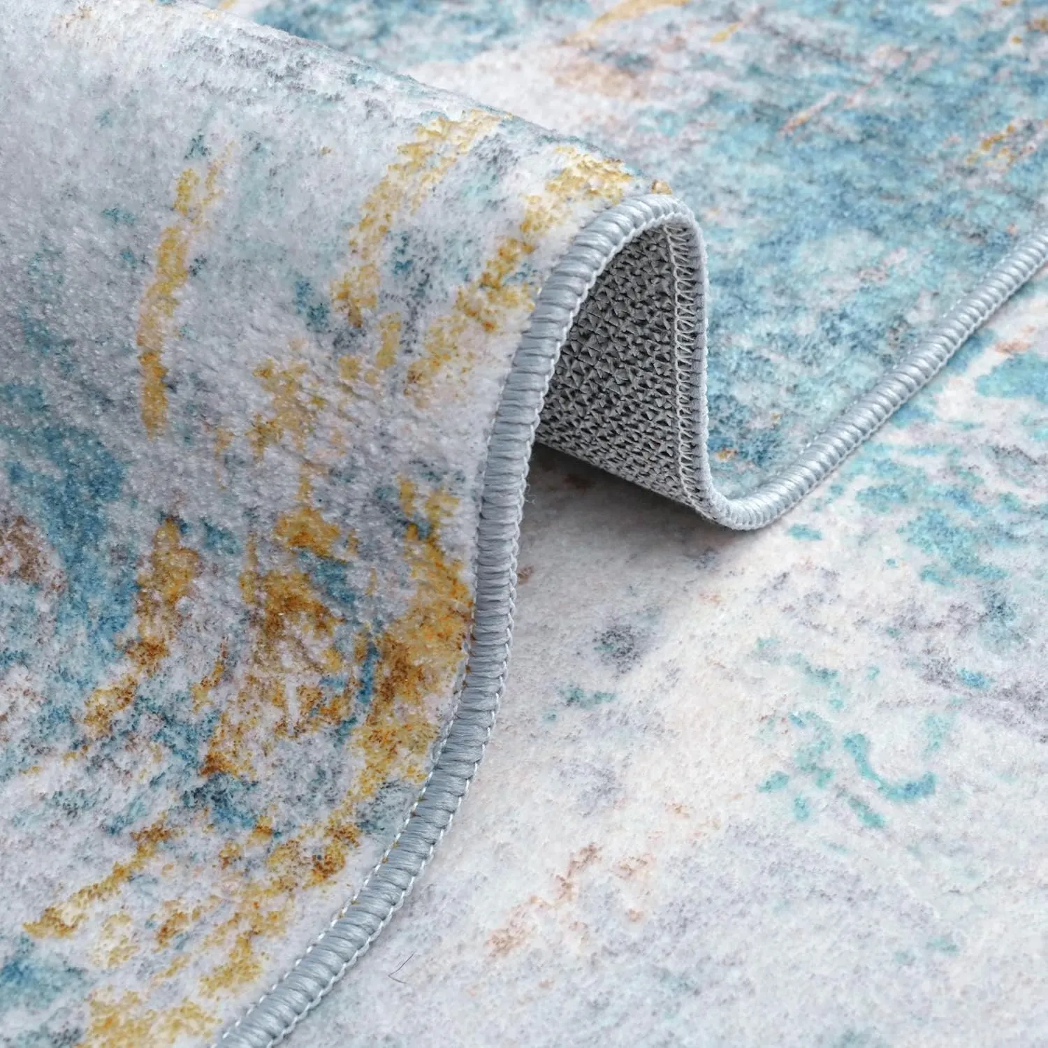 Area Rug 4x6 Blue Rug Washable Boho Rugs Non Slip Low Pile Abstract Small Carpet for Entryway, Bedroom, Kitchen, Classroom, Kids Room, Office, Dorm, Dining Room