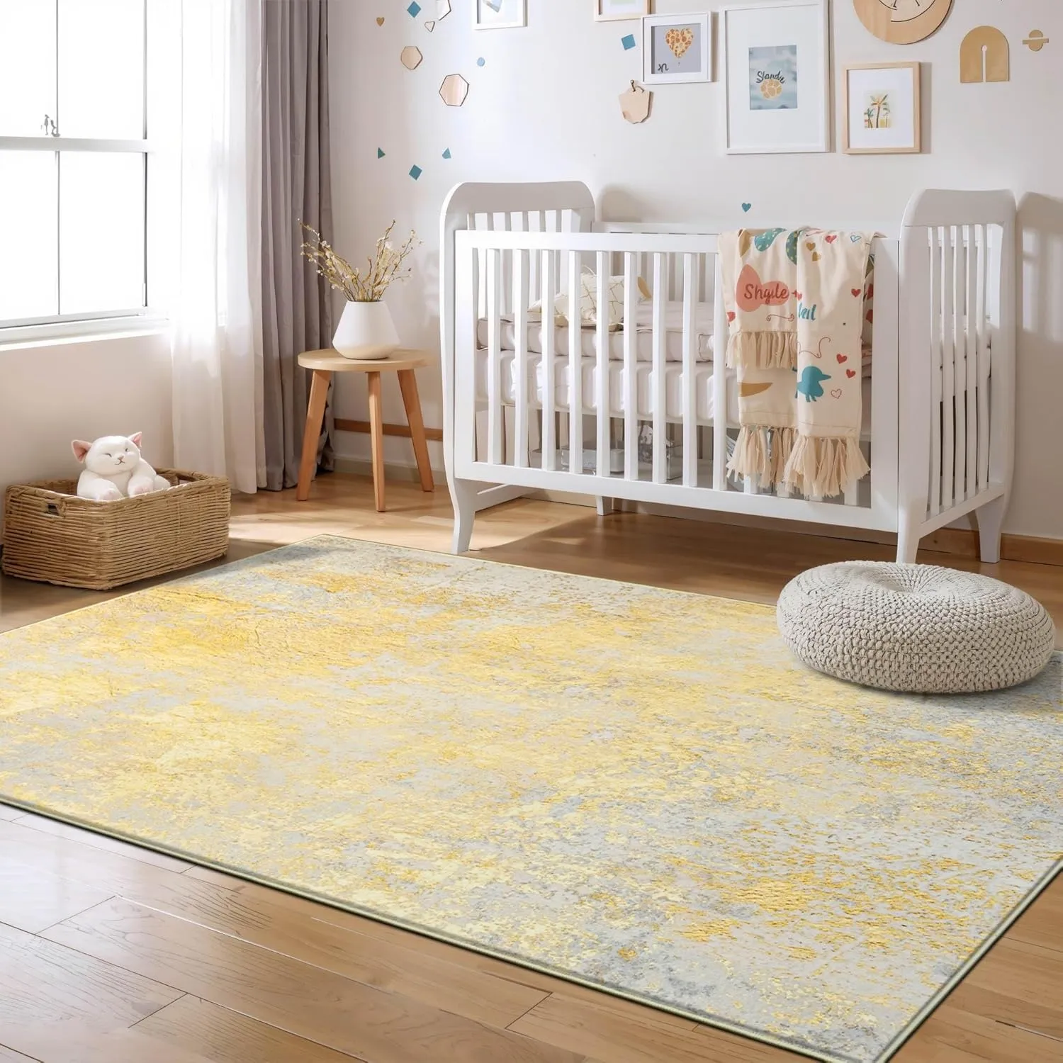 Area Rug 4x6 Rug Washable Boho Rugs Non Slip Low Pile Abstract Small Carpet for Entryway, Bedroom, Kitchen, Classroom, Kids Room, Office, Dorm, Dining Room (Orange, Silver & Gray)