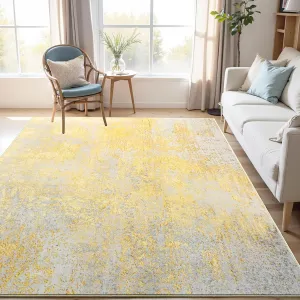 Area Rug 4x6 Rug Washable Boho Rugs Non Slip Low Pile Abstract Small Carpet for Entryway, Bedroom, Kitchen, Classroom, Kids Room, Office, Dorm, Dining Room (Orange, Silver & Gray)