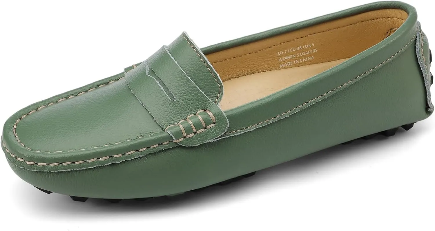 Artisure Women's Classic Comfort Leather Penny Loafers Casual Slip-Ons Lightweight Walking Flats Driving Mocs Boat Shoes