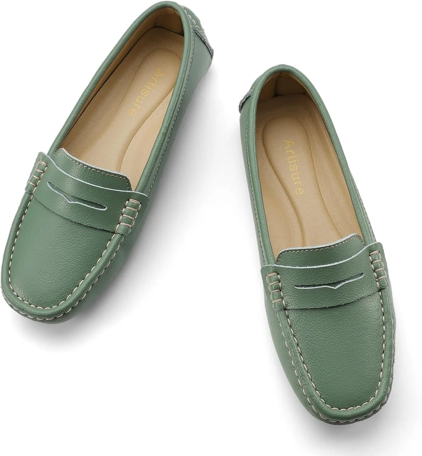 Artisure Women's Classic Comfort Leather Penny Loafers Casual Slip-Ons Lightweight Walking Flats Driving Mocs Boat Shoes