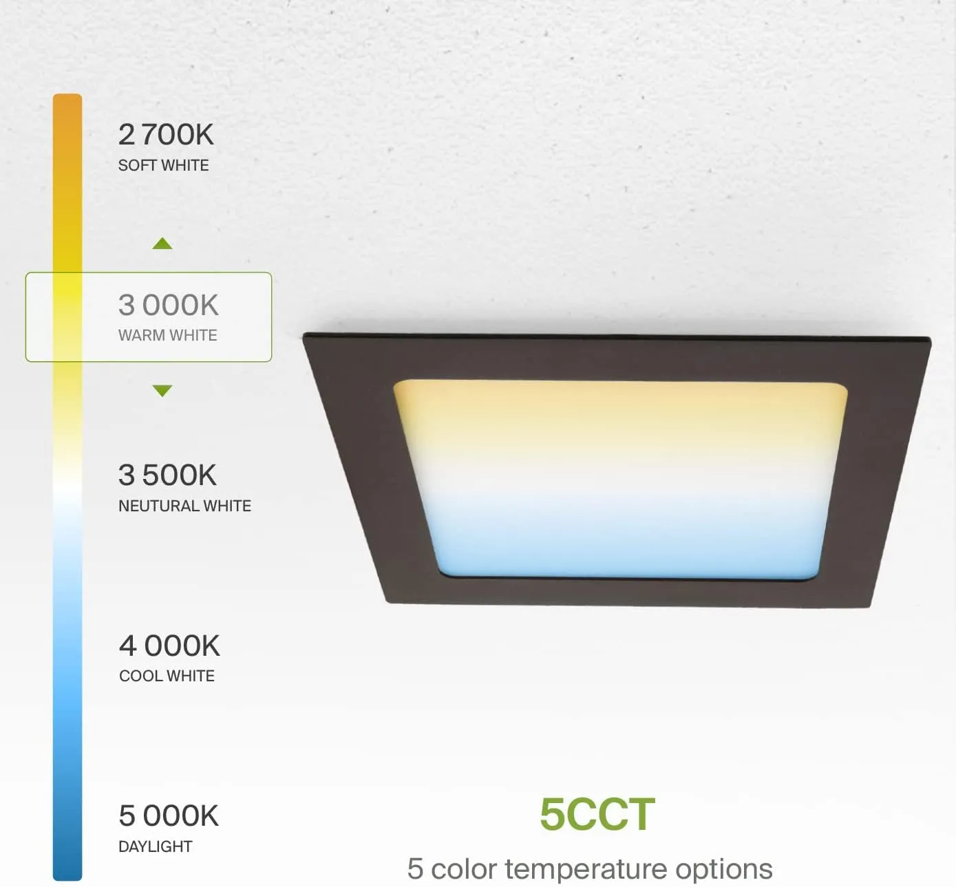 ASD 6 Pack LED Square Recessed Lighting 6 Inch, 5 CCT 2700K-5000K, 15W 60W Eqv, Ultra Thin Dimmable Ceiling Lights with J Box, Canless Wafer Downlight, Slim Panel, UL Energy Star, Oil-Rubbed Bronze