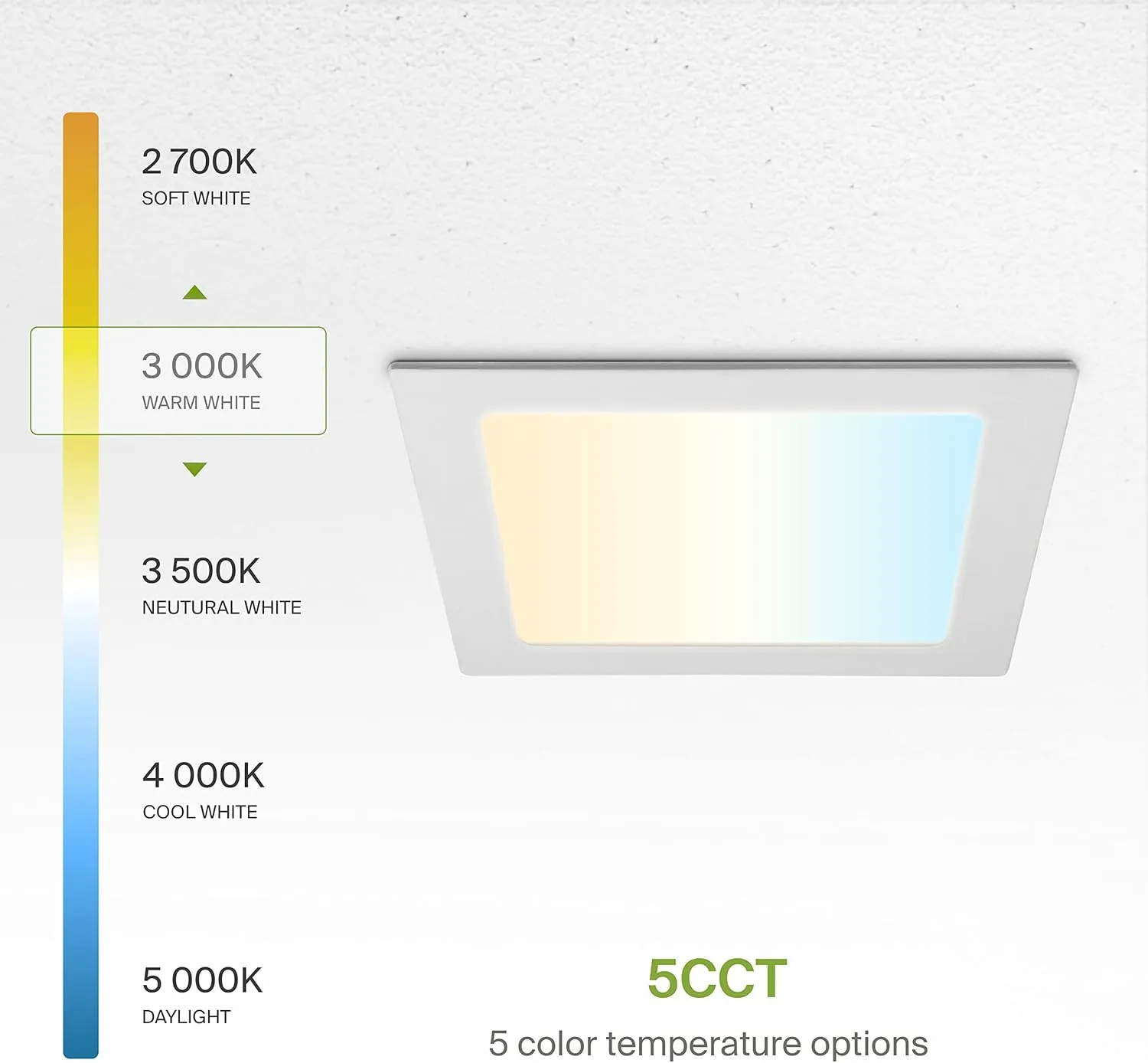 ASD 6 Pack LED Square Recessed Lighting 6 Inch, 5 CCT 2700K-5000K CRI90 , 15W 60W Eqv, Ultra Thin Dimmable Ceiling Lights with J Box, Canless Wafer Downlight, Slim Panel Light, UL Energy Star, White