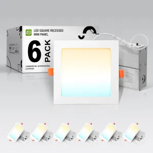 ASD 6 Pack LED Square Recessed Lighting 6 Inch, 5 CCT 2700K-5000K CRI90 , 15W 60W Eqv, Ultra Thin Dimmable Ceiling Lights with J Box, Canless Wafer Downlight, Slim Panel Light, UL Energy Star, White