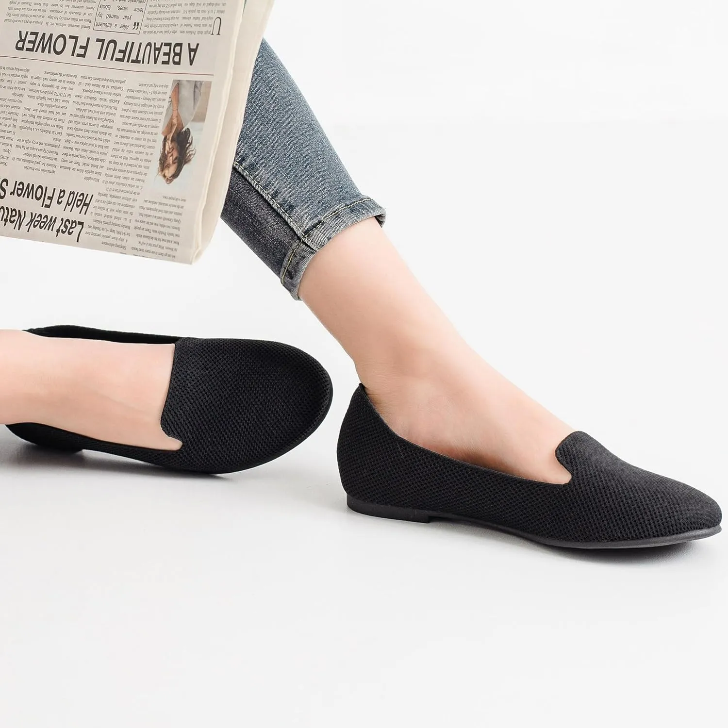 Ataiwee Women's Wide Width Flat Shoes, Fashion Comfortable Plus Size Cute Round Toe Slip on Loafer Shoes.
