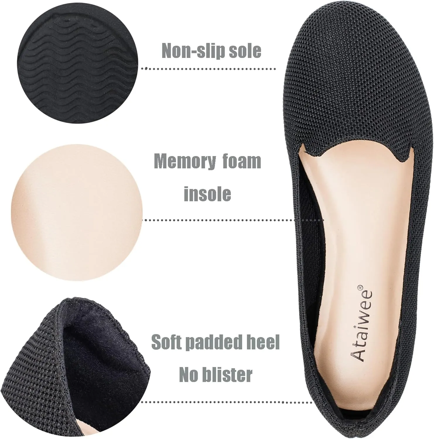 Ataiwee Women's Wide Width Flat Shoes, Fashion Comfortable Plus Size Cute Round Toe Slip on Loafer Shoes.
