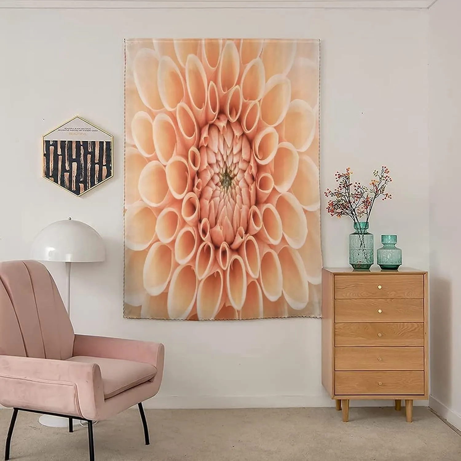Autohesion Curtains, Dahlia Window Curtain Panel, Autumn Flower Blooming Botanical Parks Nature Print Thermal Lnsulated Room Darkening Small Drapes,26W x40L Inch, for Kitchen Bathroom Living Room