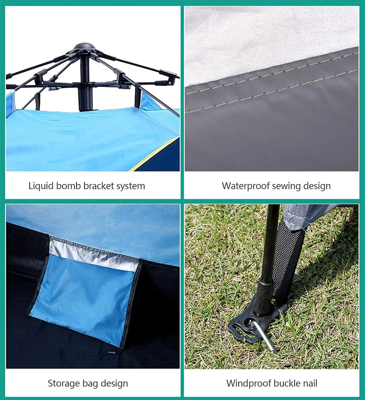 Automatic Pop Up Tent Family Camping Tent 2-3-4 Person Portable Tent Spring Type Fast Open Waterproof Windproof for Camping Hiking Mountaineering (Blue Width 1.5m) (Dark Green Width 1.5m)