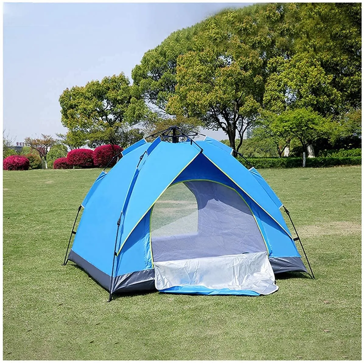 Automatic Pop Up Tent Family Camping Tent 2-3-4 Person Portable Tent Spring Type Fast Open Waterproof Windproof for Camping Hiking Mountaineering (Blue Width 1.5m) (Dark Green Width 1.5m)