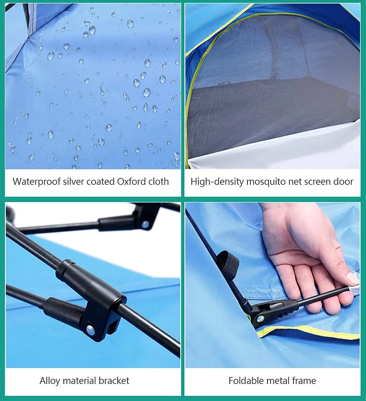 Automatic Pop Up Tent Family Camping Tent 2-3-4 Person Portable Tent Spring Type Fast Open Waterproof Windproof for Camping Hiking Mountaineering (Blue Width 1.5m) (Dark Green Width 1.5m)