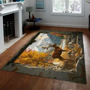 Autumn Forest Deer Area Rugs Large Rustic Cabin Print Indoor Thin Carpet for Living Room Bedroom Farmhouse Floor Mat Washable 4'x5'6"