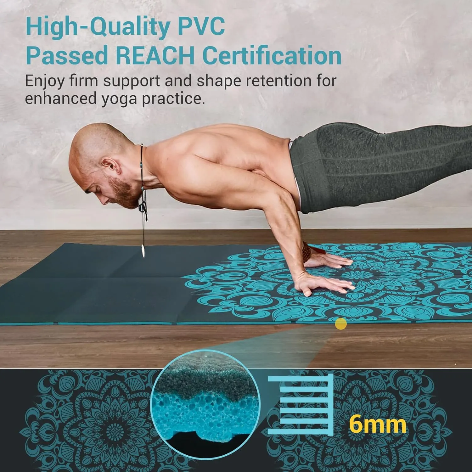 Avoalre Foldable Travel Yoga Mat Print | 5mm &6mm Thick Large Pilates Mat | Non-Slip High Density Floor Exercise Mat for Home Workout | Eco-Friendly Folding Fitness Mat for Women Men with Carrying Bag