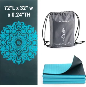 Avoalre Foldable Travel Yoga Mat Print | 5mm &6mm Thick Large Pilates Mat | Non-Slip High Density Floor Exercise Mat for Home Workout | Eco-Friendly Folding Fitness Mat for Women Men with Carrying Bag