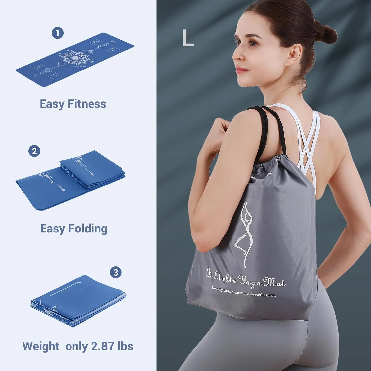 Avoalre Travel Yoga Mat Packable - Super Non Slip Foldable Fitness & Exercise Mat - Folding Lightweight Hot Yoga Mat with Carry Bag for Pilates & Floor Home Workouts (72"L x 24" & 32''W x 3mm Thick)