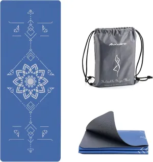 Avoalre Travel Yoga Mat Packable - Super Non Slip Foldable Fitness & Exercise Mat - Folding Lightweight Hot Yoga Mat with Carry Bag for Pilates & Floor Home Workouts (72"L x 24" & 32''W x 3mm Thick)